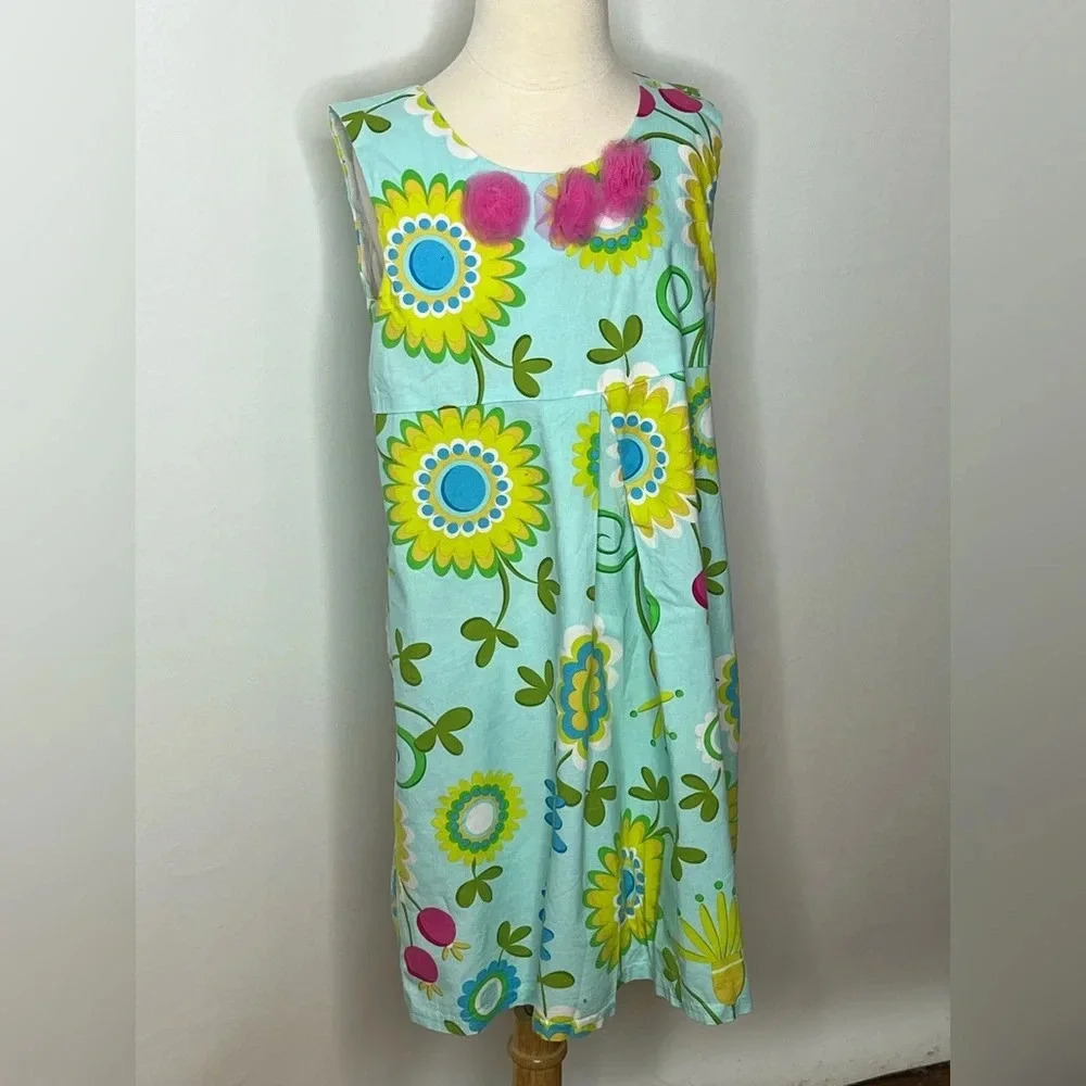 C.w.d kids girls blue floral shift dress sz 10/12